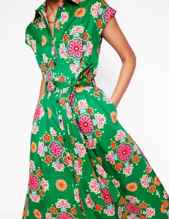 Dresses & Jumpsuits | Midi-Boden Rachel Cotton Midi Shirt Dress-Rich Emerald, Meadow Posy RichEmerald,MeadowPosy