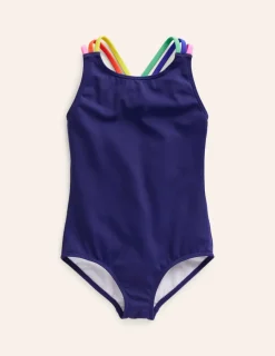 Swimwear & Beachwear-Boden Rainbow Cross-Back Swimsuit-College Navy CollegeNavy