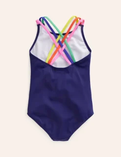 Swimwear & Beachwear-Boden Rainbow Cross-Back Swimsuit-College Navy CollegeNavy