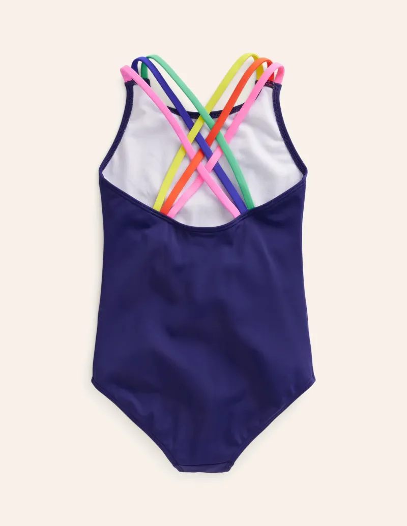 Swimwear & Beachwear-Boden Rainbow Cross-Back Swimsuit-College Navy CollegeNavy