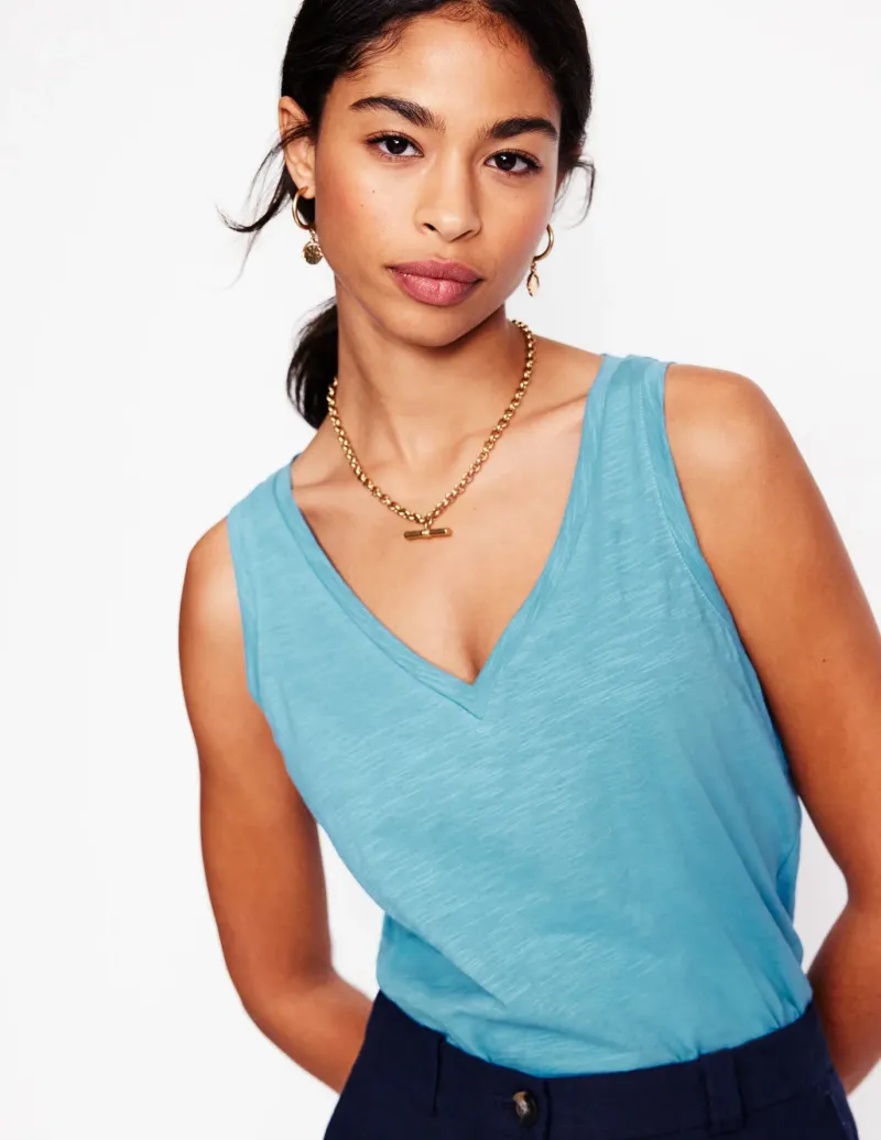 Nightwear & Lougewear | T-Shirts & Tanks-Boden Regular V-Neck Slub Tank-Duck Egg Blue DuckEggBlue