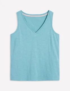 Nightwear & Lougewear | T-Shirts & Tanks-Boden Regular V-Neck Slub Tank-Duck Egg Blue DuckEggBlue