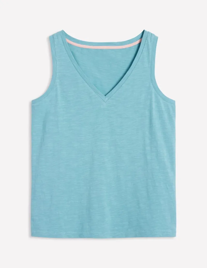 Nightwear & Lougewear | T-Shirts & Tanks-Boden Regular V-Neck Slub Tank-Duck Egg Blue DuckEggBlue