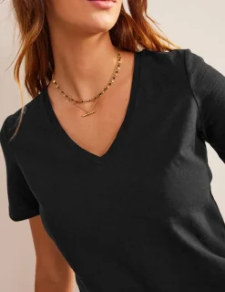 Tops & Blouses | T-Shirts & Tanks-Boden Regular V-Neck Slub T-shirt- Black