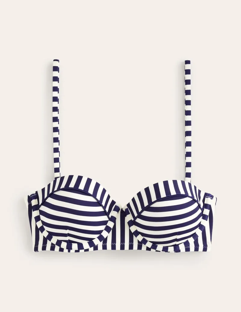 Swimwear-Boden Rhodes Cup-Size Bikini Top-Navy, Ivory Stripe Navy,IvoryStripe