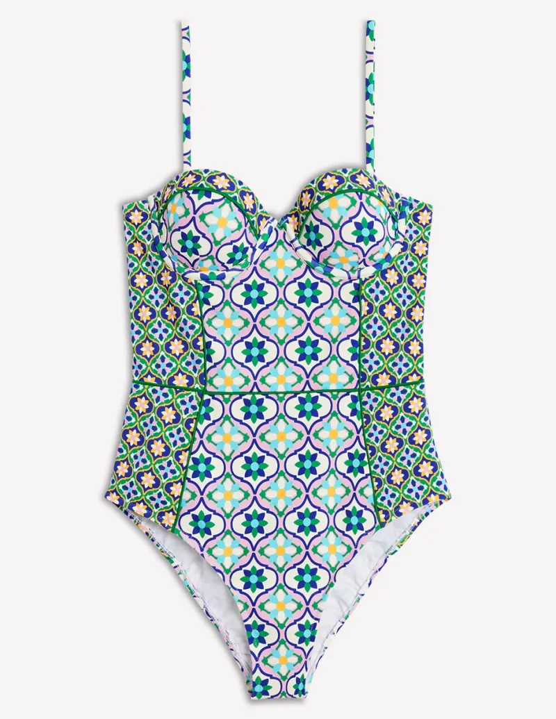 Swimwear-Boden Rhodes Cup-Size Swimsuit-Multi, Floweret Tile Multi,FloweretTile