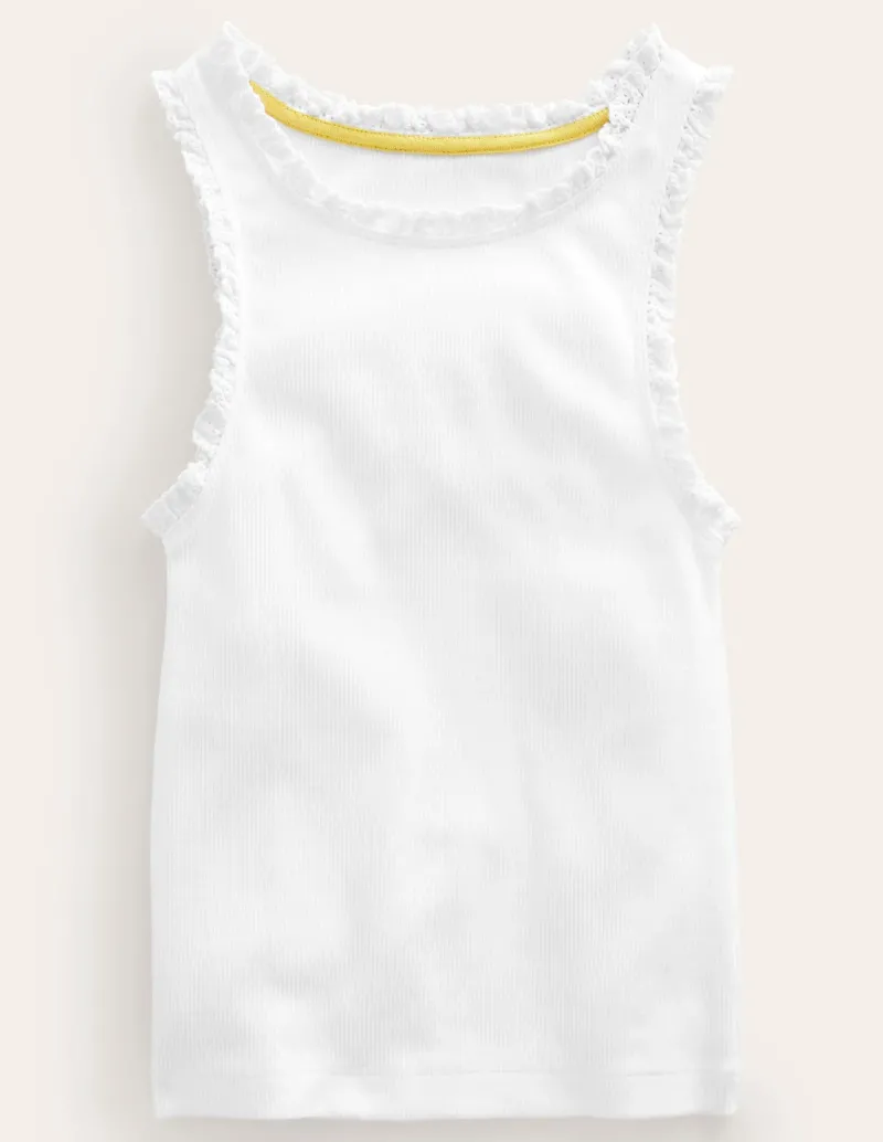 Tops & T-Shirts-Boden Ribbed Lace Trim Tank Top- White