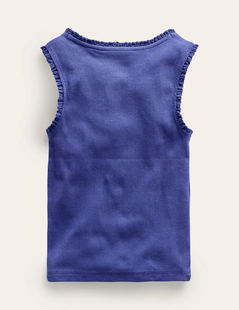 Tops & T-Shirts-Boden Ribbed Lace Trim Tank Top- Starboard
