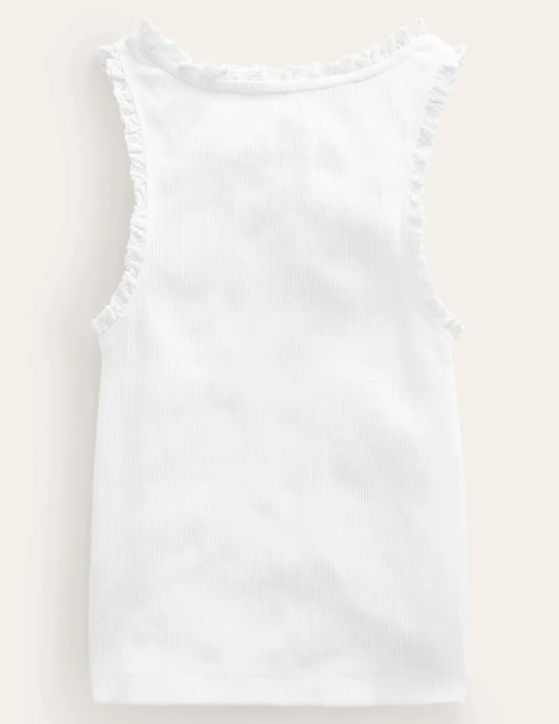 Tops & T-Shirts-Boden Ribbed Lace Trim Tank Top- White