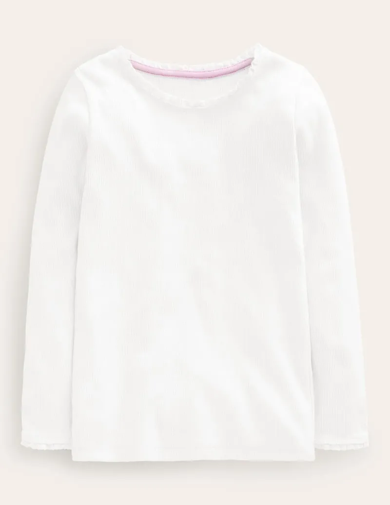 Tops & T-Shirts-Boden Ribbed Long Sleeve T-Shirt- White
