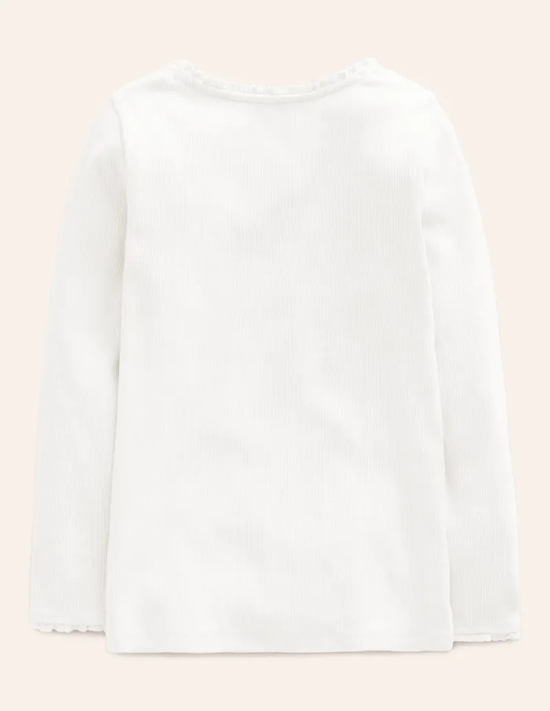 Tops & T-Shirts-Boden Ribbed Long Sleeve T-Shirt- White