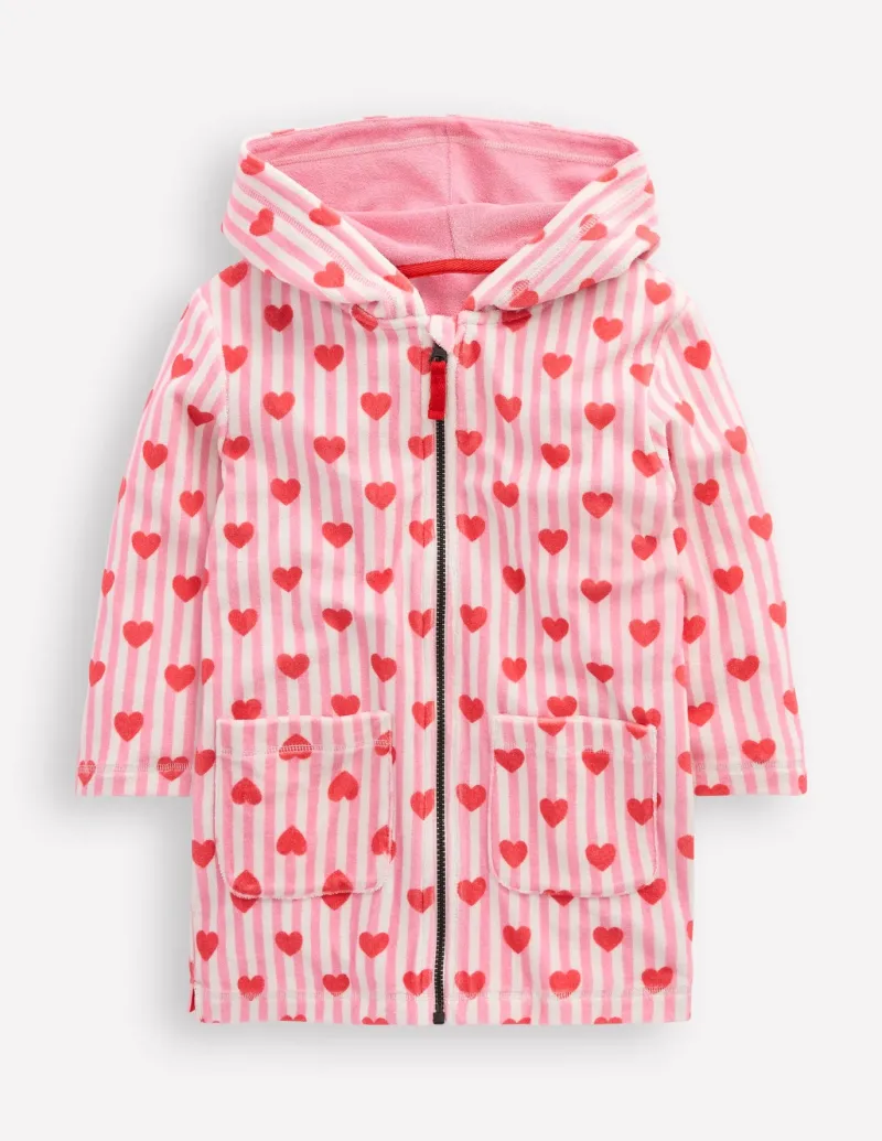 Swimwear & Beachwear-Boden Romie Towelling Zip Throw-On-Bubblegum Pink Heart Stripe BubblegumPinkHeartStripe