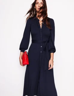 Petite Dresses | Midi-Boden Rowena Trim Jersey Shirt Dress- Navy