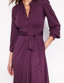 Petite Dresses | Midi-Boden Rowena Trim Jersey Shirt Dress- Damson