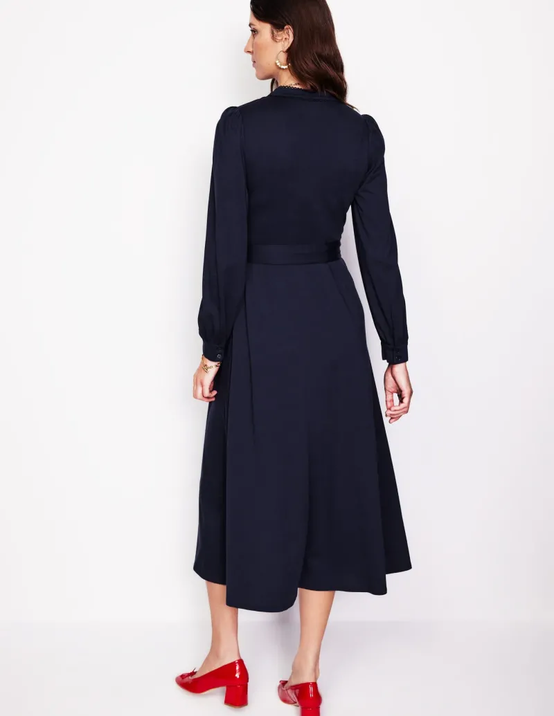 Petite Dresses | Midi-Boden Rowena Trim Jersey Shirt Dress- Navy