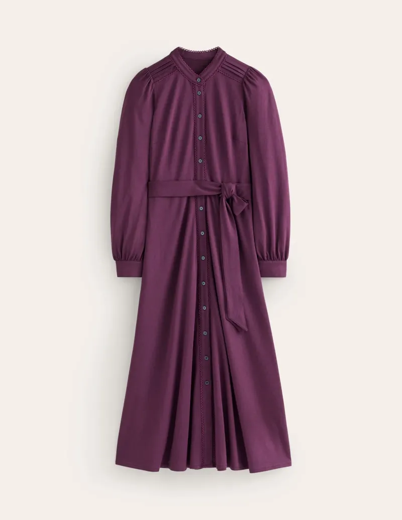 Petite Dresses | Midi-Boden Rowena Trim Jersey Shirt Dress- Damson