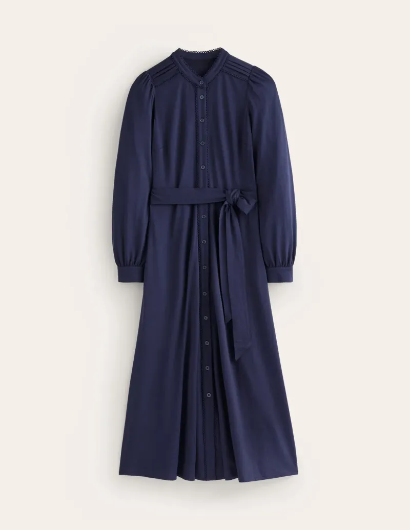 Petite Dresses | Midi-Boden Rowena Trim Jersey Shirt Dress- Navy
