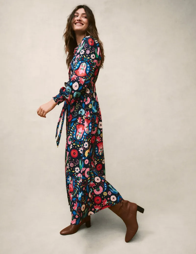 Dresses & Jumpsuits | Midi-Boden Ruby Collarless Shirt Dress-French Navy, Decorative Garden FrenchNavy,DecorativeGarden