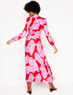 Dresses & Jumpsuits | Midi-Boden Ruby Collarless Shirt Dress-Rouge, Bow Scatter Rouge,BowScatter
