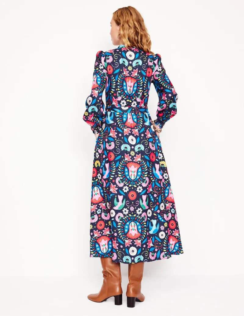 Dresses & Jumpsuits | Midi-Boden Ruby Collarless Shirt Dress-French Navy, Decorative Garden FrenchNavy,DecorativeGarden