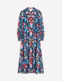 Dresses & Jumpsuits | Midi-Boden Ruby Collarless Shirt Dress-French Navy, Decorative Garden FrenchNavy,DecorativeGarden