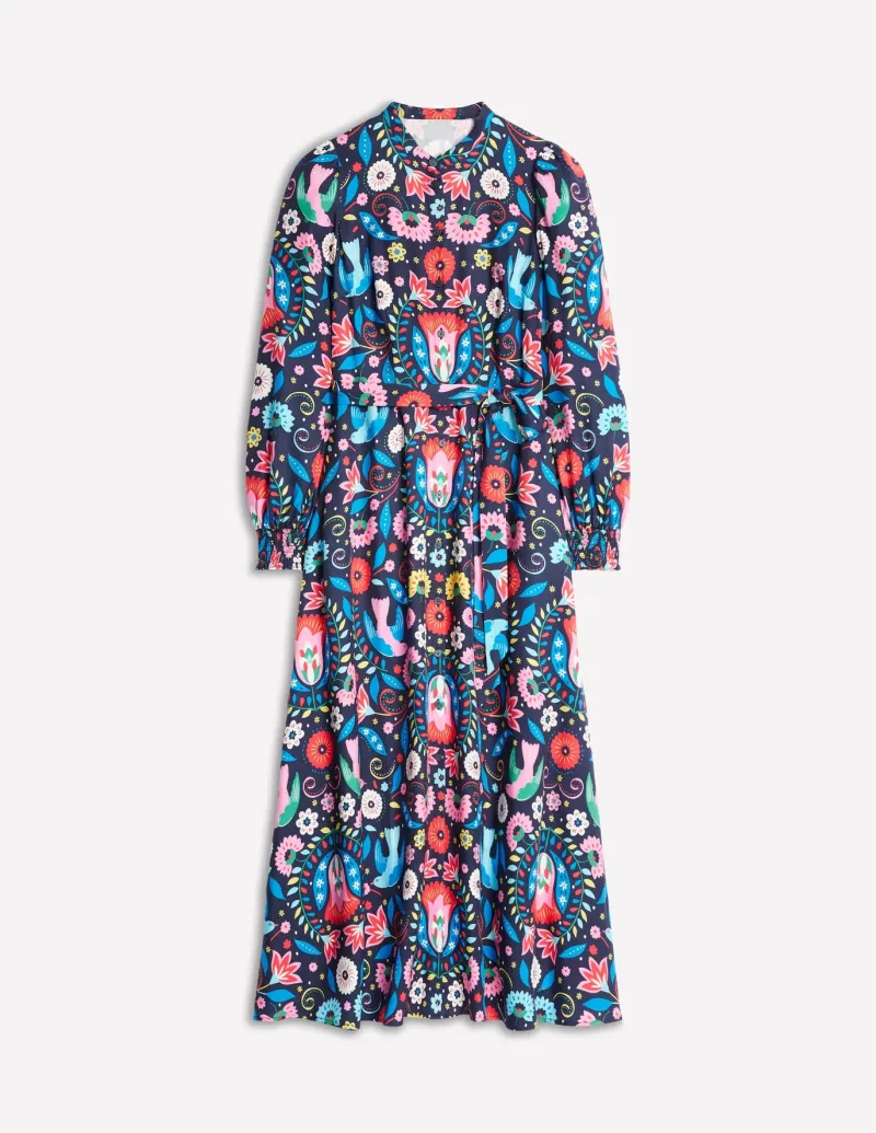 Dresses & Jumpsuits | Midi-Boden Ruby Collarless Shirt Dress-French Navy, Decorative Garden FrenchNavy,DecorativeGarden