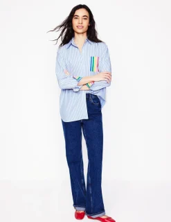 Shirts | Tops & Blouses-Boden Sadie Relaxed Cotton Shirt-Rainbow Stripe Placement RainbowStripePlacement