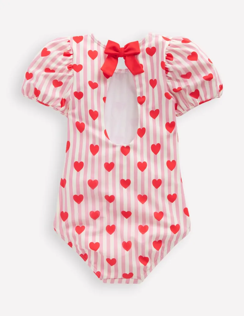 Swimwear & Beachwear-Boden Sandy Puff Sleeve Swimsuit-Bubblegum Pink Heart Stripe BubblegumPinkHeartStripe