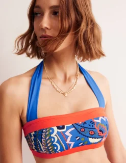 Swimwear-Boden Santorini Bikini Top-Blue, Foliage Paisley Blue,FoliagePaisley