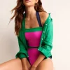 Swimwear-Boden Santorini Halterneck Swimsuit-Super Pink Colourblock SuperPinkColourblock