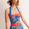 Swimwear-Boden Santorini Halterneck Swimsuit-Blue, Foliage Paisley Blue,FoliagePaisley