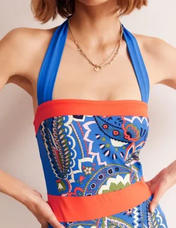 Swimwear-Boden Santorini Halterneck Swimsuit-Blue, Foliage Paisley Blue,FoliagePaisley