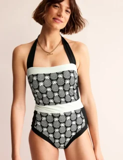 Swimwear-Boden Santorini Halterneck Swimsuit-Black, Pineapple Geo Black,PineappleGeo