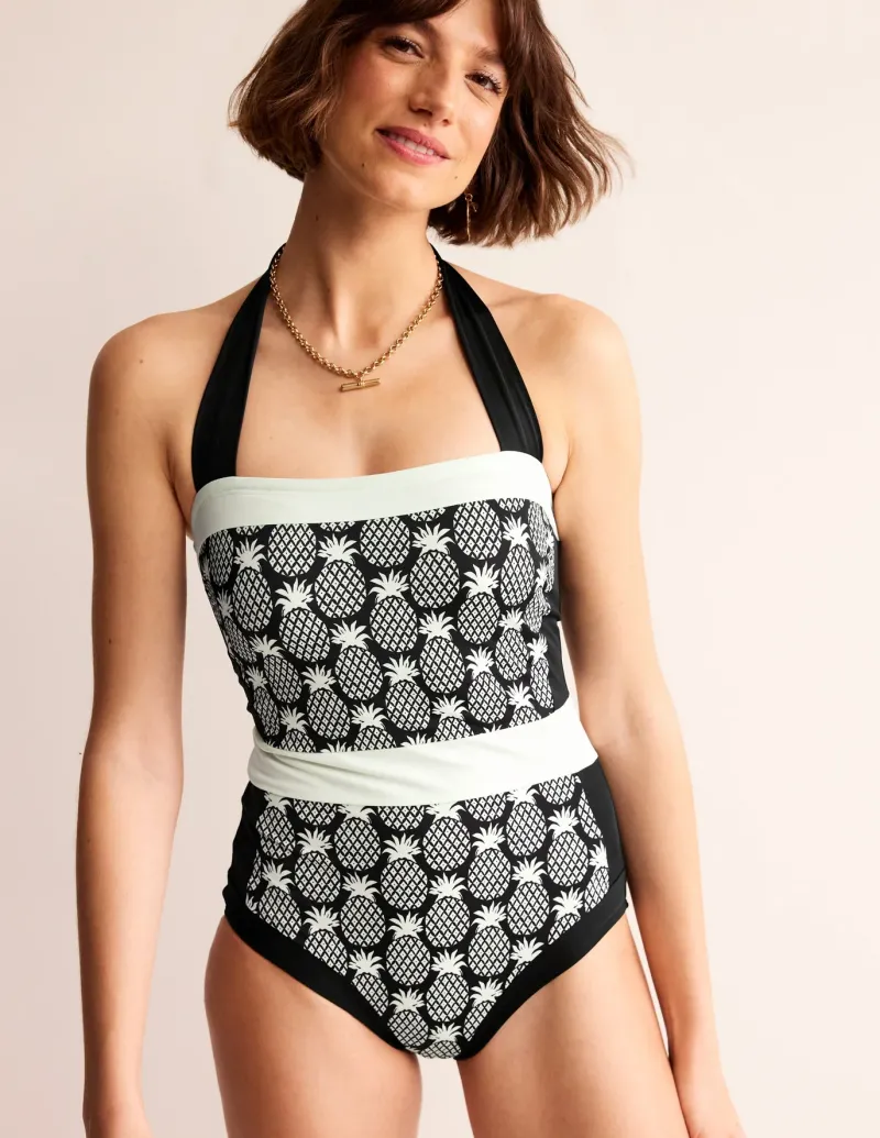 Swimwear-Boden Santorini Halterneck Swimsuit-Black, Pineapple Geo Black,PineappleGeo