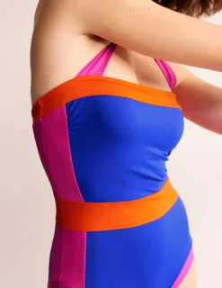 Swimwear-Boden Santorini Halterneck Swimsuit-Blue/Pink Colourblock Blue/PinkColourblock