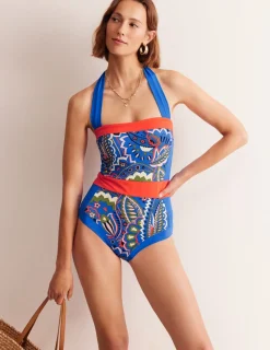 Swimwear-Boden Santorini Halterneck Swimsuit-Blue, Foliage Paisley Blue,FoliagePaisley