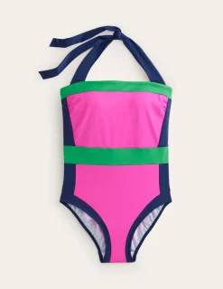 Swimwear-Boden Santorini Halterneck Swimsuit-Super Pink Colourblock SuperPinkColourblock