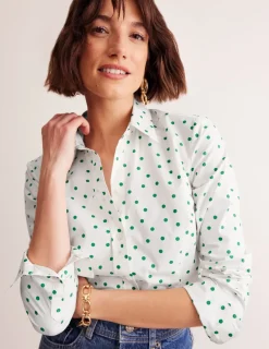 Tops & Blouses | Shirts-Boden Saskia Stretch Cotton Shirt-Green Tambourine, Sparse Spot GreenTambourine,SparseSpot