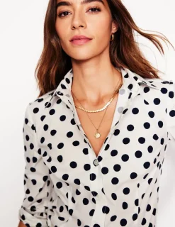 Tops & Blouses | Shirts-Boden Saskia Stretch Cotton Shirt-Ivory and Navy, Abstract Dot IvoryandNavy,AbstractDot