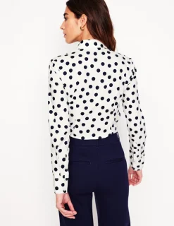 Tops & Blouses | Shirts-Boden Saskia Stretch Cotton Shirt-Ivory and Navy, Abstract Dot IvoryandNavy,AbstractDot
