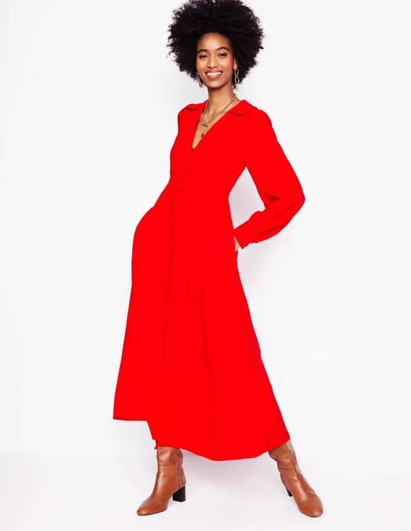 Dresses & Jumpsuits | Midi-Boden Scalloped Collar Tea Dress-Poppy Red PoppyRed