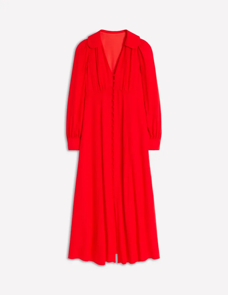 Dresses & Jumpsuits | Midi-Boden Scalloped Collar Tea Dress-Poppy Red PoppyRed