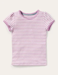 Tops & T-Shirts-Boden Short Sleeve Pointelle Top-Lilac Purple/Soft Ivory LilacPurple/SoftIvory