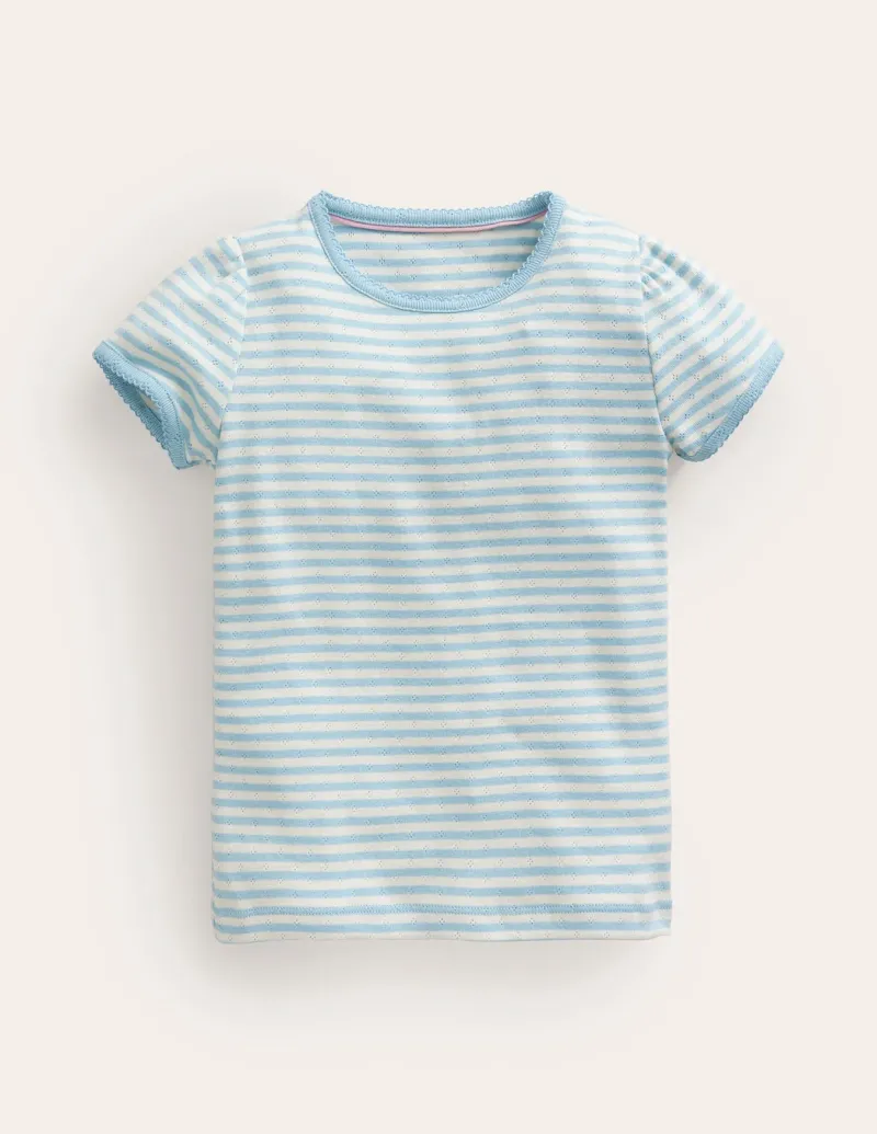 Tops & T-Shirts-Boden Short Sleeve Pointelle Top-Light Celeste Blue/Soft Ivory LightCelesteBlue/SoftIvory