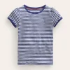 Tops & T-Shirts-Boden Short Sleeve Pointelle Top-Soft Ivory/Starboard Blue SoftIvory/StarboardBlue