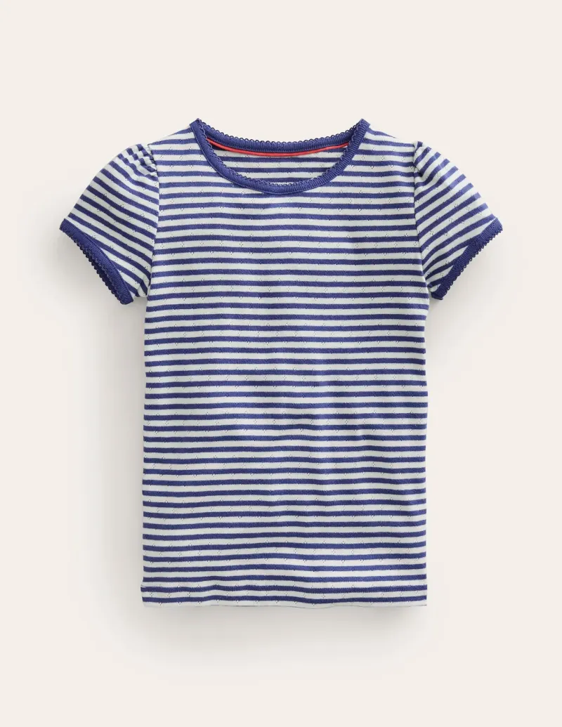 Tops & T-Shirts-Boden Short Sleeve Pointelle Top-Soft Ivory/Starboard Blue SoftIvory/StarboardBlue