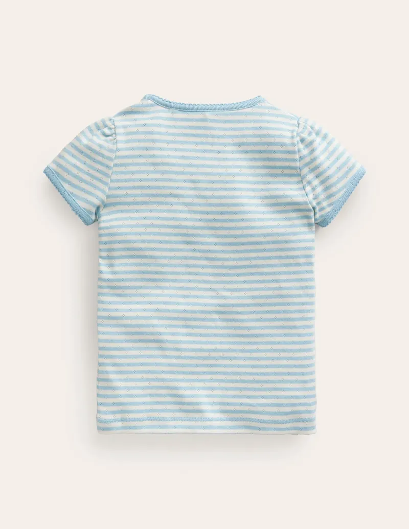 Tops & T-Shirts-Boden Short Sleeve Pointelle Top-Light Celeste Blue/Soft Ivory LightCelesteBlue/SoftIvory