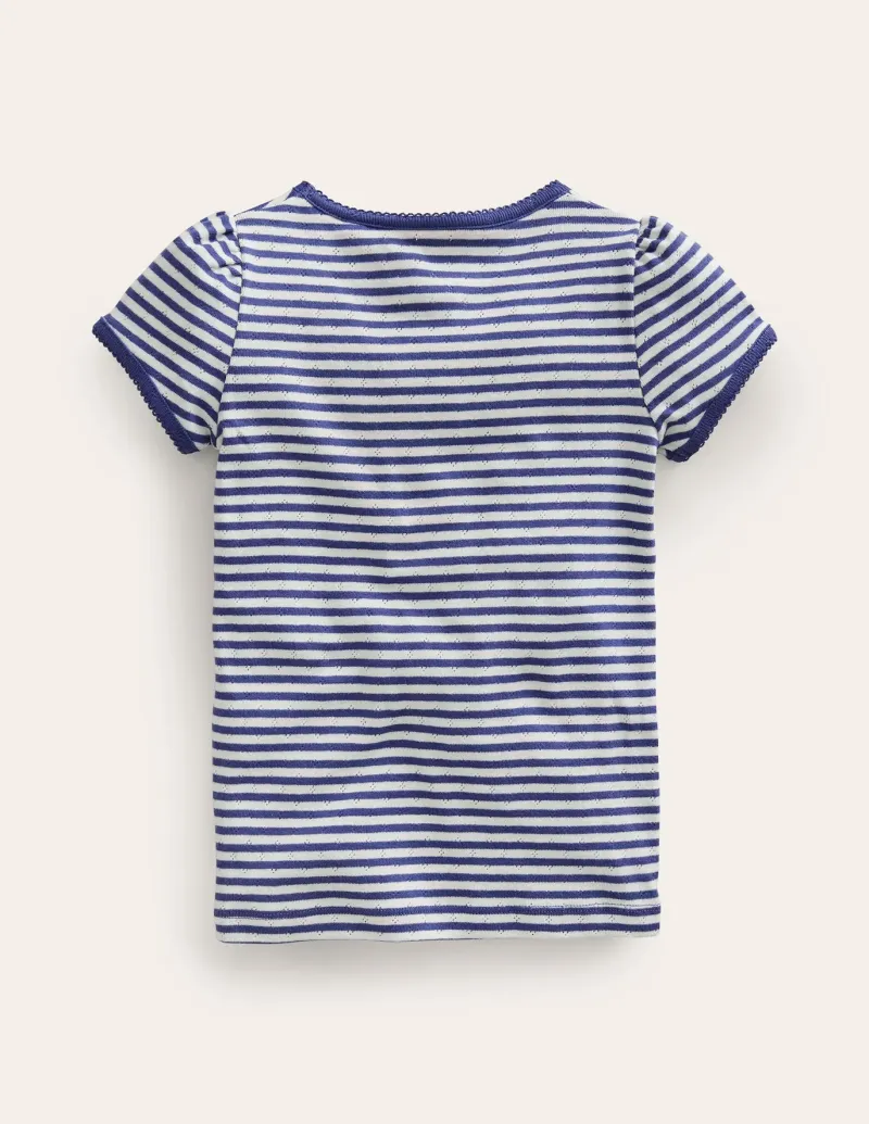 Tops & T-Shirts-Boden Short Sleeve Pointelle Top-Soft Ivory/Starboard Blue SoftIvory/StarboardBlue