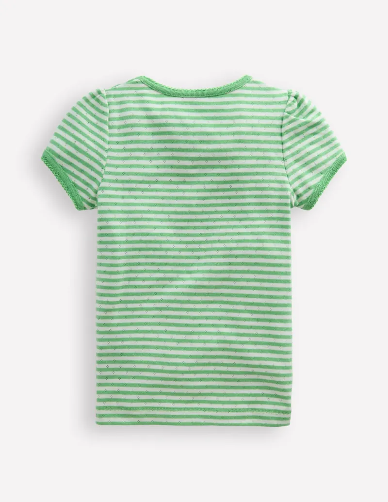 Tops & T-Shirts-Boden Short Sleeve Pointelle Top-Spring Green/ Ivory Stripe SpringGreen/IvoryStripe