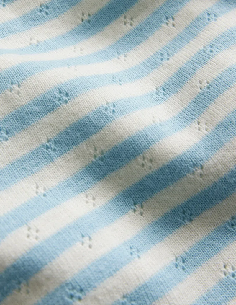 Tops & T-Shirts-Boden Short Sleeve Pointelle Top-Light Celeste Blue/Soft Ivory LightCelesteBlue/SoftIvory